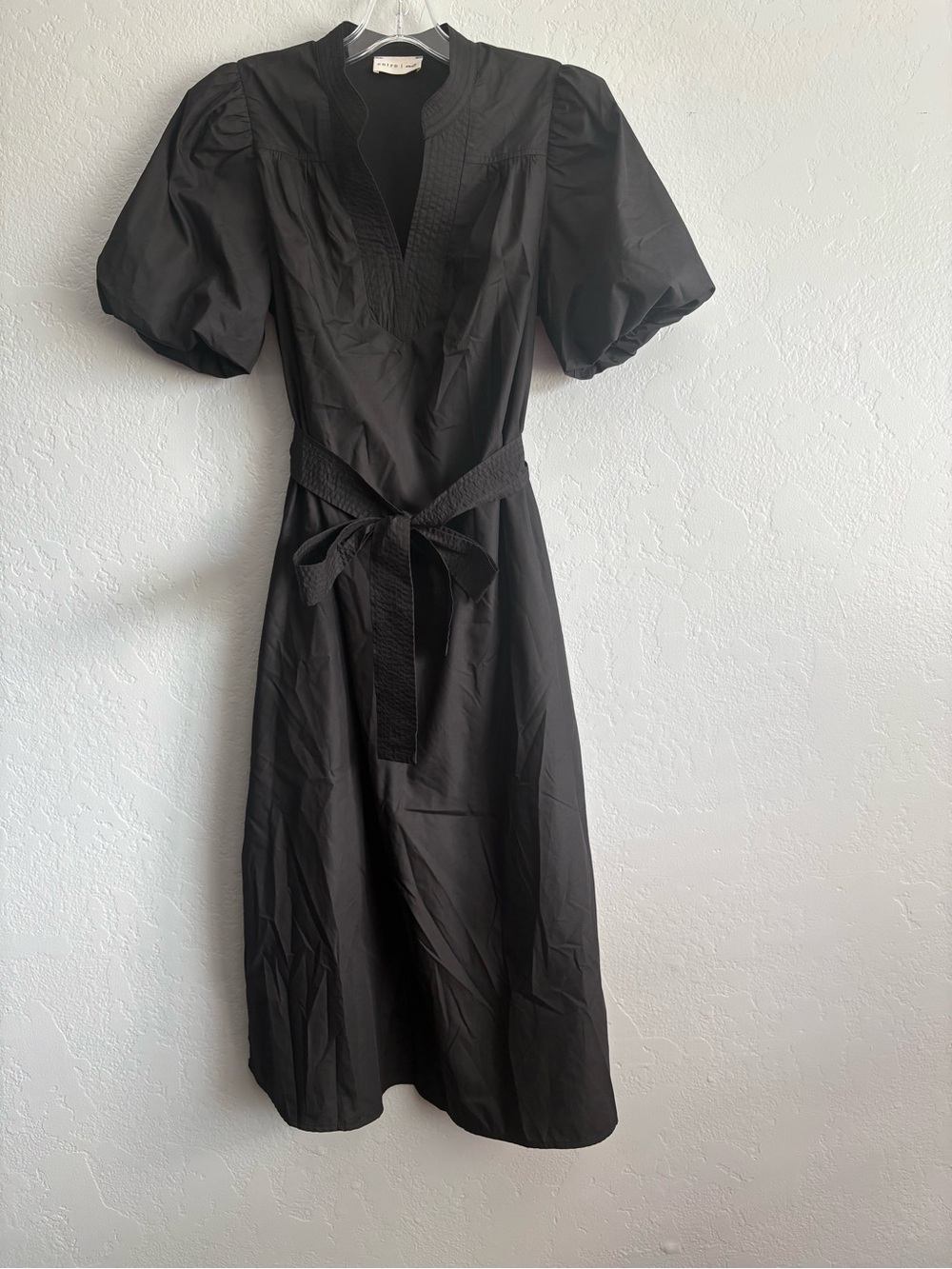❤️ NEW entro Women's Black Puff-Sleeve Belted Midi Dress
